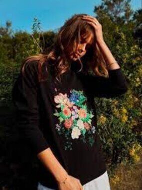 Bianca Chandôn New York Black Floral Embroidered Crewneck Oversized Sweatshirt S
